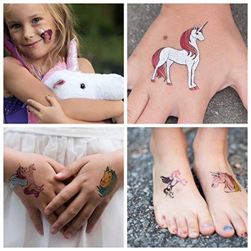 Product Cover John & Judy 24 Unicorn Temporary Tattoos for Girls | Individually Wrapped Metallic Tattoos | For Unicorn Party Supplies | Goody Bags and Games | Party Favors and Princess Birthdays