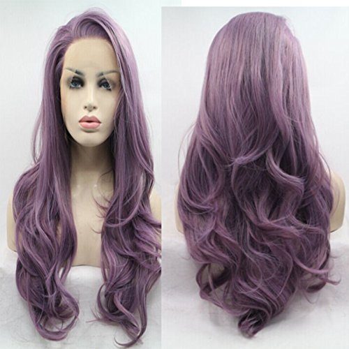 Product Cover Lucyhairwig Long Wavy Synthetic Lace Front Wig Glueless Purple High Temperature Heat Resistant Fiber Hair Wigs For Women