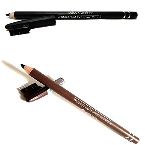 Product Cover Miss Claire WaterProof Eyebrow Pencil with Brush (Black, Dark Brown)