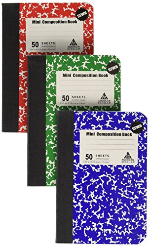 Product Cover Mini Composition Book, Note Pad, 3 Pack in 3 different color Red, Green & Blue