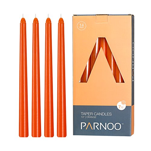 Product Cover Light In The Dark Orange Taper Candles - Set of 14 Dripless Candles - 10 inch Tall, 3/4 inch Thick - 7.5 Hour Clean Burning