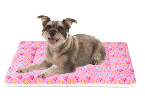 Product Cover Mora Pets Ultra Soft Pet (Dog/Cat) Bed Mat with Cute Prints | Reversible Fleece Dog Crate Kennel Pad | Machine Washable Pet Bed Liner (24-Inch, Pink)