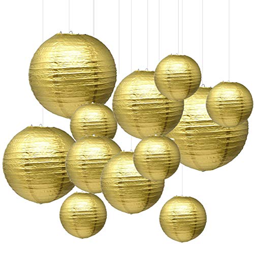 Product Cover Sonnis Gold Round Paper Lanterns 12inch 10inch 8inch size for Birthday Wedding Christmas Party Decorations (1-Pack of 12)