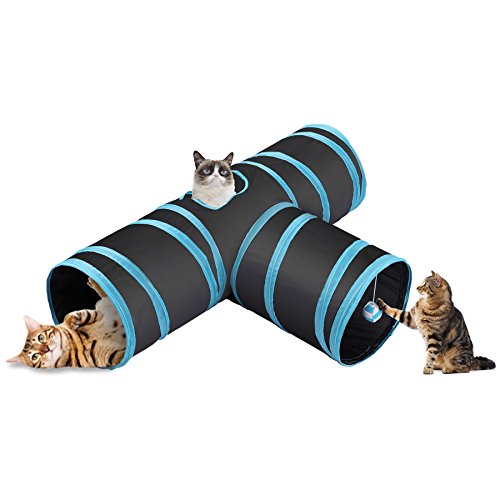 Product Cover CO-Z Collapsible Cat Tunnel Tube Kitty Tunnel Bored Cat Pet Toys Peek Hole Toy Ball Cat, Puppy, Kitty, Kitten, Rabbit (3-Way Black)