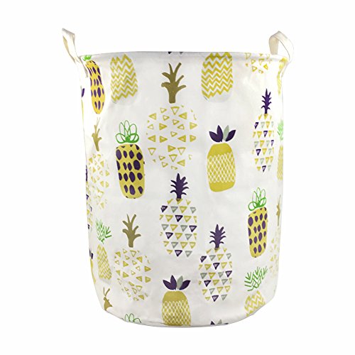 Product Cover Orino 19 x 16.5 Inches Extra Large Canvas Fabric Folding Storage bin with Handle Waterproof Home Decor Laundry Hamper Organize Pineapple Storage Baskets for Dirty Clothes, Toy (Yellow)