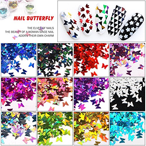 Product Cover MEILINDS 3D Glitter Sequins Nail Art Tips Charms Butterfly Design Manicure Nail Decoration 12 Colors