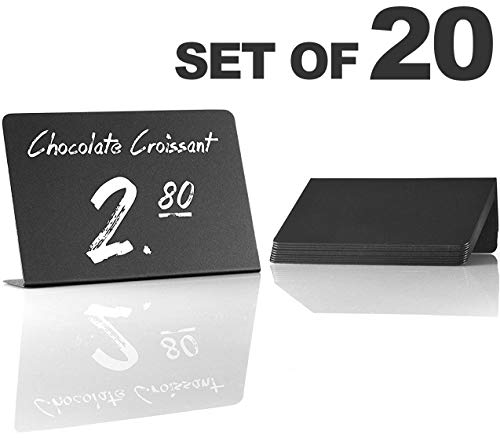 Product Cover 20 Pack Rustic Mini Chalkboard Signs - Easy To Write And Wipe Out - For Liquid Chalk Markers And Chalk - Small Plastic Message Board Signs - Table Numbers - Food Labels For Party - Small Chalkboard