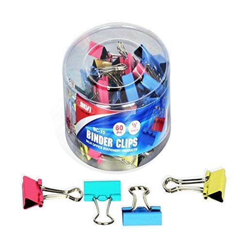 Product Cover Silvi Brand Metal Mix Color Binder Clips 15mm (Pack of - 60 clips)