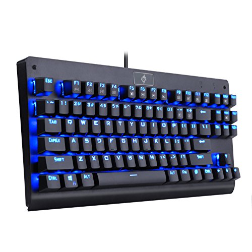 Product Cover EagleTec KG040 Mechanical Gaming Keyboard Illuminated Blue Switches Cherry MX Equivalent Compact Keyboard Tenkeyless with 87 Keys for Windows PC Gamers (Blue LED Backlit)