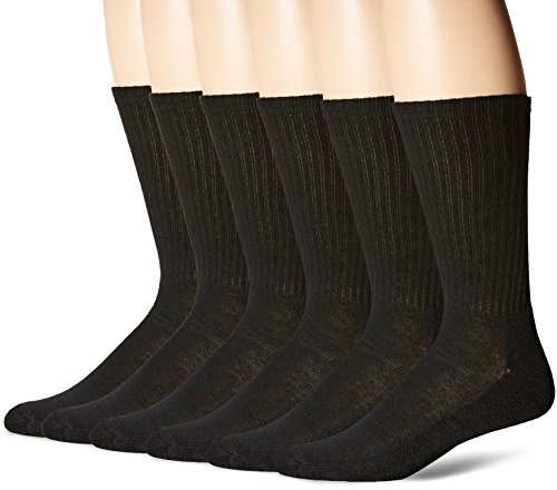 Product Cover Hanes Men's ComfortBlend 6-Pack Cushioned Casual Solid Crew Socks, Black, Shoe Size:6-12