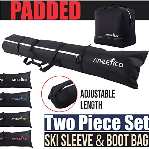 Product Cover Athletico Padded Ski Bag Combo - Ski Bag & Separate Ski Boot Bag - Store & Transport Skis Up to 200 cm and Boots Up to Size 13 - Padded to Protect All Your Ski Gear and Equipment for Travel (Black)