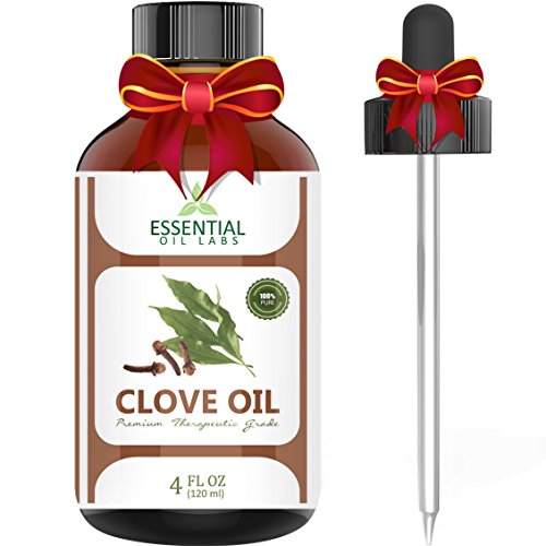 Product Cover Clove Oil - 100% Pure and Natural - 4 Oz. with Glass Dropper - Therapeutic Grade - Earaches and Stress Relief by Essential Oil Labs