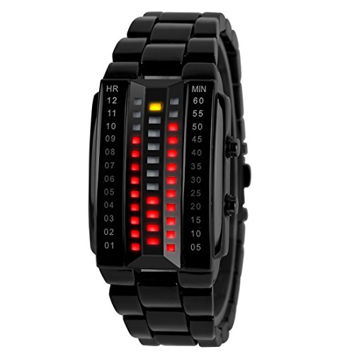 Product Cover Gets Mens Binary Watches Matrix LED Sport Watch Fashion Stainless Steel Design Military Watches (Black)