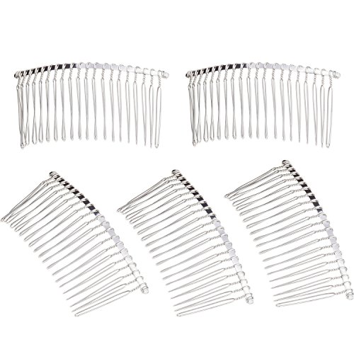 Product Cover 5 Pieces 20 Teeth Hair Clip Combs Metal Wire Hair Combs Wire Twist Bridal Wedding Veil Combs(Silver)