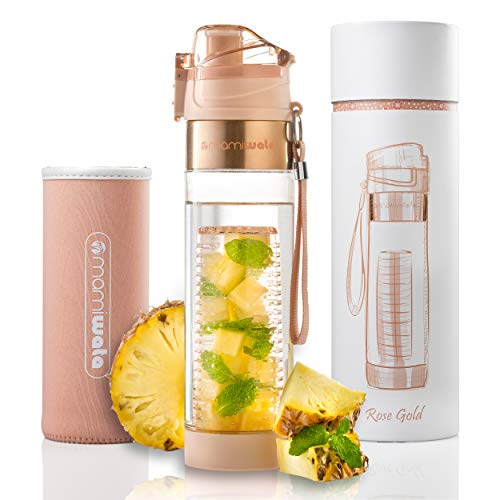 Product Cover MAMI WATA Fruit Infuser Water Bottle - Beautiful Gift Box - Unique Stylish Design - Free Fruit Infused Water Recipes eBook Insulating Sleeve - 24oz
