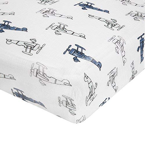 Product Cover aden + anais Aden Classic Crib Sheet, 100% Cotton Muslin, Super Soft, Breathable, Tailored Snug Fit, Sky High - Plane