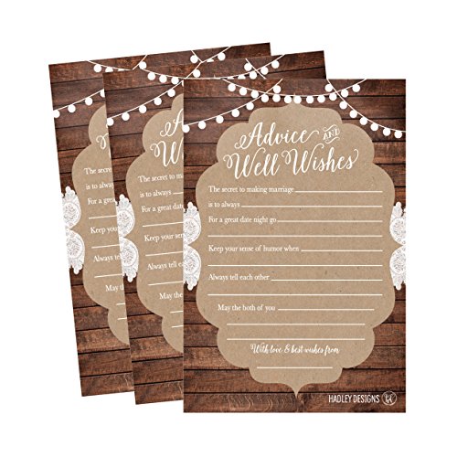 Product Cover 50 4x6 Rustic Wedding Advice & Well Wishes For The Bride and Groom Cards, Reception Wishing Guest Book Alternative, Bridal Shower Games Note Card Marriage Advice Bride To Be, Best Wishes For Mr & Mrs