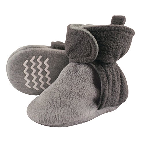 Product Cover Hudson Baby Baby Cozy Fleece Booties with Non Skid Bottom, Charcoal/Heather Gray, 6-12 Months