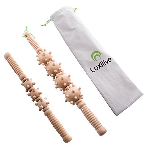 Product Cover Luxilive Premium Fascia, Cellulite & Muscle Massager Two Stick Set - Wooden Hand Finished Roller Anti Cellulite Sore Muscle Blasting Dimple Remover Relief & Fat Blast