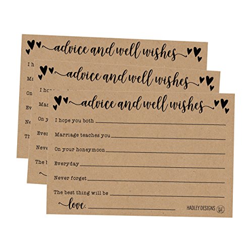 Product Cover 50 4x6 Kraft Rustic Wedding Advice & Well Wishes For The Bride and Groom Cards, Reception Wishing Guest Book Alternative, Bridal Shower Games Note Card Marriage Best Advice Bride To Be or For Mr & Mrs