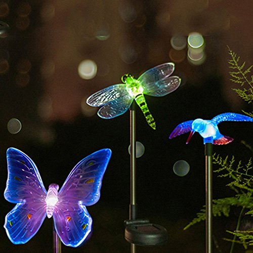 Product Cover Hardoll Hummingbird,Butterfly & Dragonfly LED Solar Garden Stake Light for Home (Pack of 3)