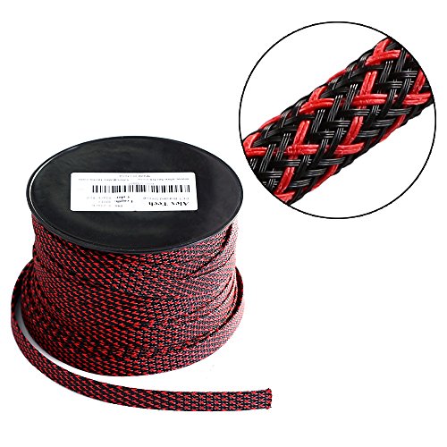 Product Cover 100ft - 1 inch PET Expandable Braided Sleeving - BlackRed - Alex Tech Braided Cable Sleeve