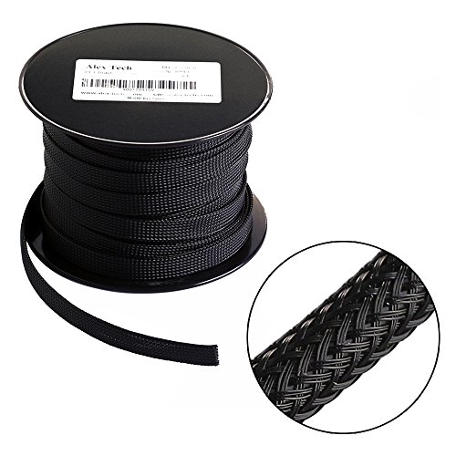 Product Cover 100ft - 1/4 inch PET Expandable Braided Sleeving - Black - Alex Tech Braided Cable Sleeve