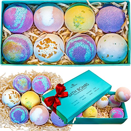 Product Cover Bath Bombs Gift Set - 8 Luxury Vegan Bubble Fizzies For Women, Bath Bomb Kit - Relaxing Spa Gifts For Her - Unique Birthday & Beauty Products for Christmas - Bath Bombs For Girls