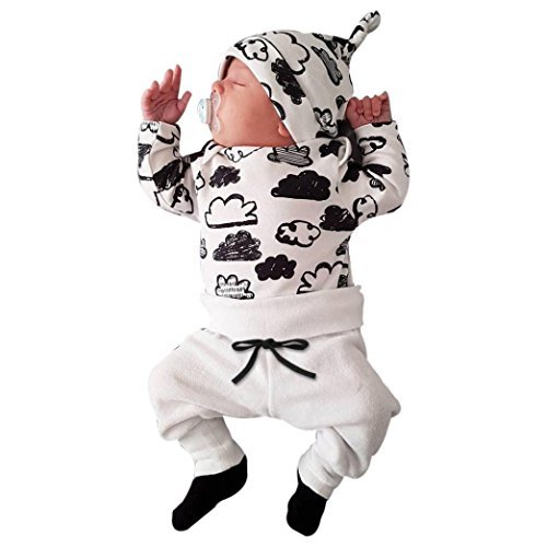 Product Cover Kshion Newborn Baby Girl Boy Cloud Print T Shirt Tops+Pants Outfits Clothes Set (0-3 Month)