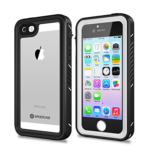 Product Cover SPIDERCASE iPhone 5/5S/SE Waterproof Case, Full Body Protective Cover Rugged Dustproof Snowproof IP68 Certified Waterproof Case with Touch ID for iPhone 5S 5 SE (White&Clear)