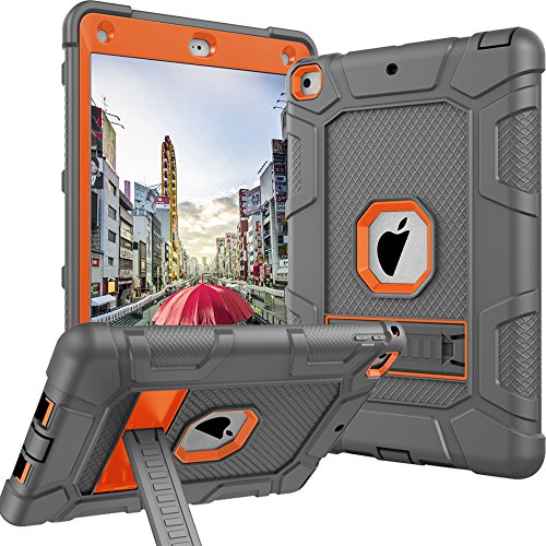 Product Cover Case for iPad 9.7 2018,Case for New iPad 9.7 2017, iPad 6th Generation,CASY MALL Three Layers Heavy Duty Full Body Protective Case with Kickstand Orange