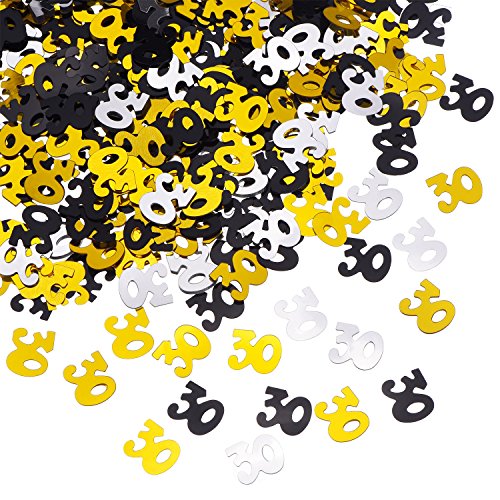 Product Cover Shappy Number 30 Glitter Confetti for 30th Birthday Anniversary Party Supplies Table Decoration, 1.76 Ounce (Gold Black and Silver)