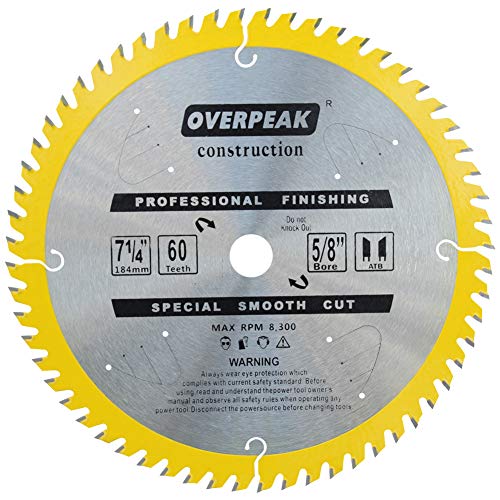 Product Cover OVERPEAK 7 1/4 Inch Circular Saw Blade 60 Tooth Ultra Finish Framing Carbide Saw Blades with 5/8 Inch Arbor