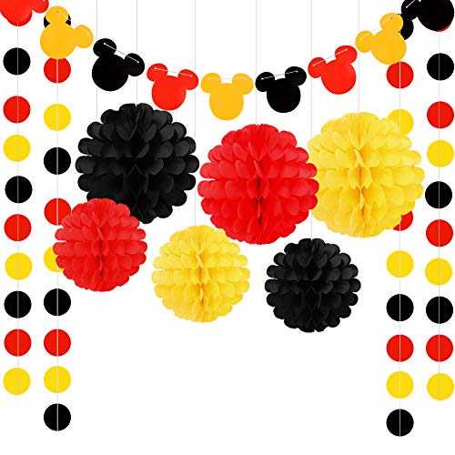 Product Cover Threemart Colorful Party Supplies Yellow Black Red for Mickey Minnie Birthday Decorations Garland