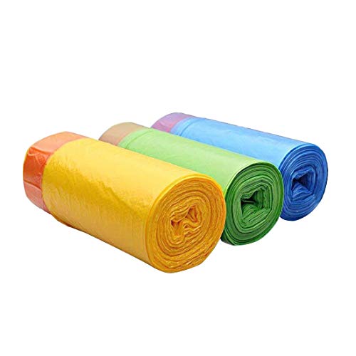 Product Cover 8 Gallon Drawstring Trash Bags,Colorful Garbage Bags, Rubbish Bags for Kitchen, Office, 30 Liters,Total 45 Pcs, 3Rolls(Blue+Yellow+Green), Overlapping Single Design! No Need Tear! Loading 25 LB