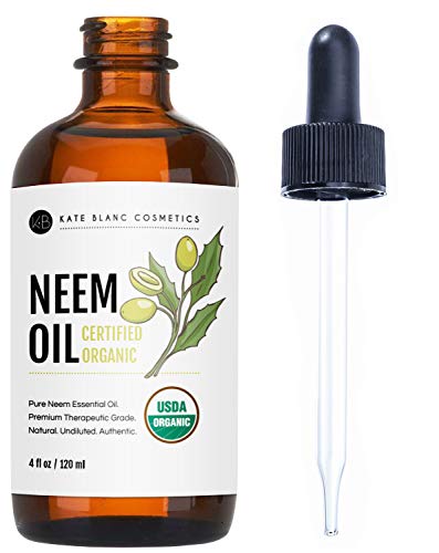Product Cover Neem Oil (4oz) by Kate Blanc. USDA Certified Organic, Virgin, Cold Pressed, 100% Pure. Great for Hair, Skin, Nails. Natural Anti Aging Moisturizer. 1-Year Guarantee