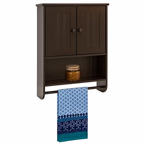 Product Cover Best Choice Products Wooden Modern Contemporary Bathroom Storage Organization Wall Cabinet w/Open Cubby, Adjustable Shelf, Double Doors, Towel Bar, Wainscot Paneling, Espresso