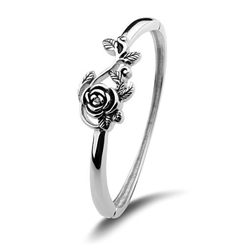 Product Cover Merdia Polished Cuff Bracelet for Women Titanium Steel Rose Flower Bracelet 22.4G