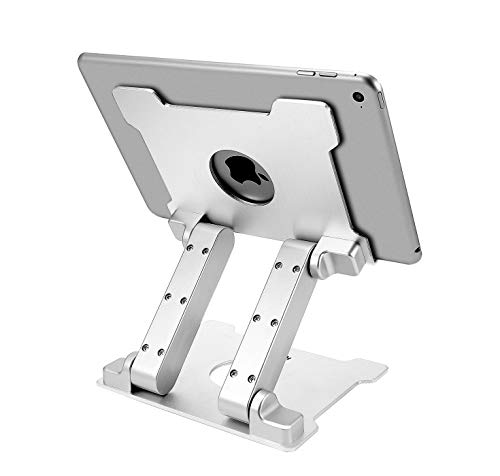 Product Cover KABCON Quality Tablet Stand,Adjustable Foldabele Eye-Level Aluminum Solid Up to 15-in Tablets Holder for Microsoft Surface Series Tablets,iPad Series,Samsung Galaxy Tabs,Amazon Kindle Fire,Etc.Silver