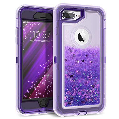 Product Cover Dexnor iPhone 7 Plus Case Glitter 3D Bling Sparkle Flowing Liquid Transparent 3 in 1 Shockproof TPU Silicone Core + PC Frame Protective Defender Cover for iPhone 8 Plus/7 Plus/6s Plus/6 Plus - Purple