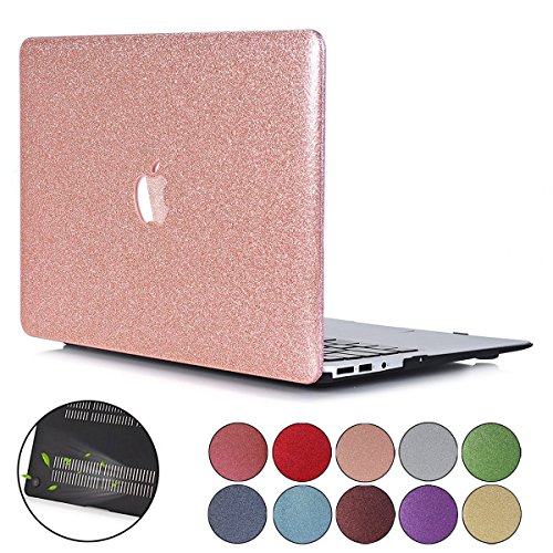 Product Cover PapyHall MacBook Air 11 inch Case, Bling Bling Crystal Rubberized Coated Hard Cover Case Colored Glitter Design Plastic Hard Case for Apple Macbook Air 11 inch Model : A1370/A1465 - SS Rosegoold
