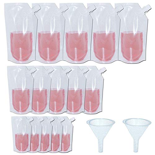 Product Cover 15pcs Concealable Collapsible Liquor Bags With 2 Funnel, 3 Sizes-32 oz, 16 oz, 8 oz, YSLF Flasks Reusable Foldable Eco-Friendly Water Bottle