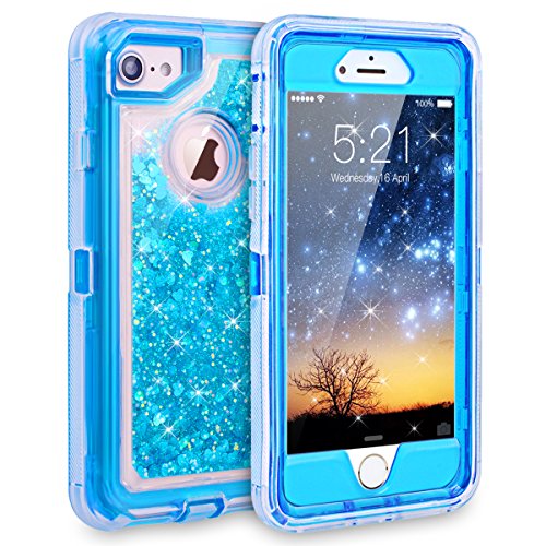 Product Cover iPhone 7 Case, iPhone 6S Case, Dexnor Glitter 3D Bling Sparkle Flowing Liquid Case Transparent 3 in 1 Shockproof TPU Silicone Core + PC Frame Case Cover for iPhone 7/6s/6 - Blue