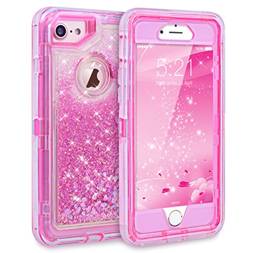 Product Cover iPhone 7 Case, iPhone 6S Case, Dexnor Glitter 3D Bling Sparkle Flowing Liquid Case Transparent 3 in 1 Shockproof TPU Silicone Core + PC Frame Case Cover for iPhone 7/6s/6 - Pink