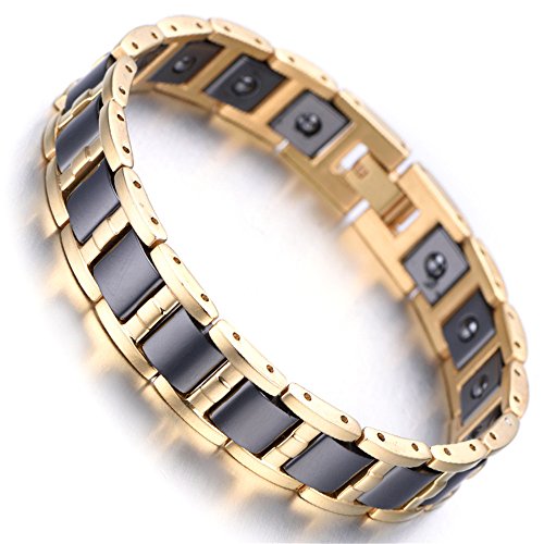 Product Cover Men's Gold Tungsten Black Ceramic Magnetic Therapy Germanium Health Link Bracelet Improve Insomnia