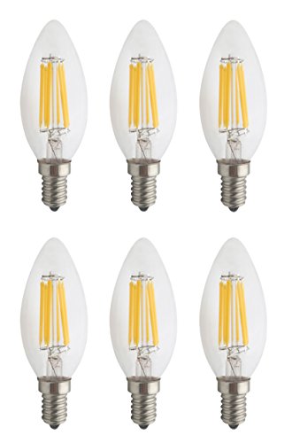 Product Cover JCKing (Pack of 6) AC 110V-130V 6W E14 Dimmable LED Filament Bulbs Candle tip LED Light Bulb, LED Vintage Antique Chandelier Light Warm White 2700K