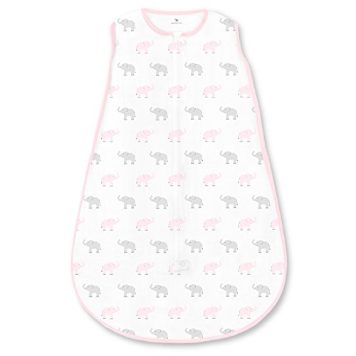 Product Cover Amazing Baby Cotton Sleeping Sack with 2-Way Zipper, Tiny Elephants, Pastel Pink, Large