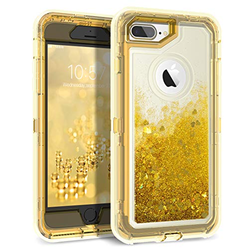 Product Cover Dexnor iPhone 8 Plus Case, iPhone 7 Plus Case, Glitter 3D Bling Sparkle Flowing Liquid Case Transparent 3 in 1 Shockproof TPU Silicone + PC Cover for iPhone 8 Plus/ 7 Plus/6s Plus/6 Plus - Gold