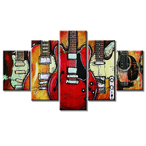 Product Cover Guitar Wall Art Abstract Artwork Music Canvas Prints Art Home Decor for Living Room Bedroom Modern Still Life Pictures Gift 5 Panel Large Posters HD Printed Painting Framed Ready to Hang(60
