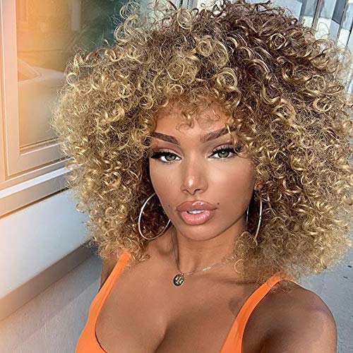 Product Cover MISSWIG Short Kinky Curly Wigs for Black Women Blonde Mixed Brown Synthetic Female Afro Full Wigs